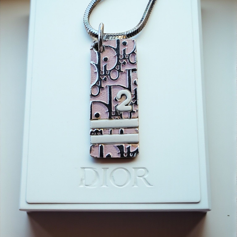 Dior Pink and Silver Trotter Pendant Necklace